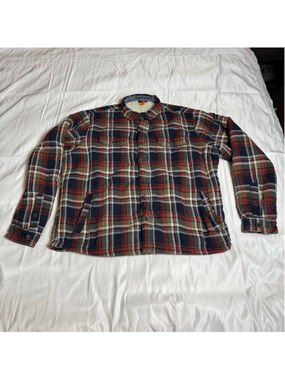 Men's Tailor Vintage Plaid Flannel Shirt Jacket XL Red Navy
